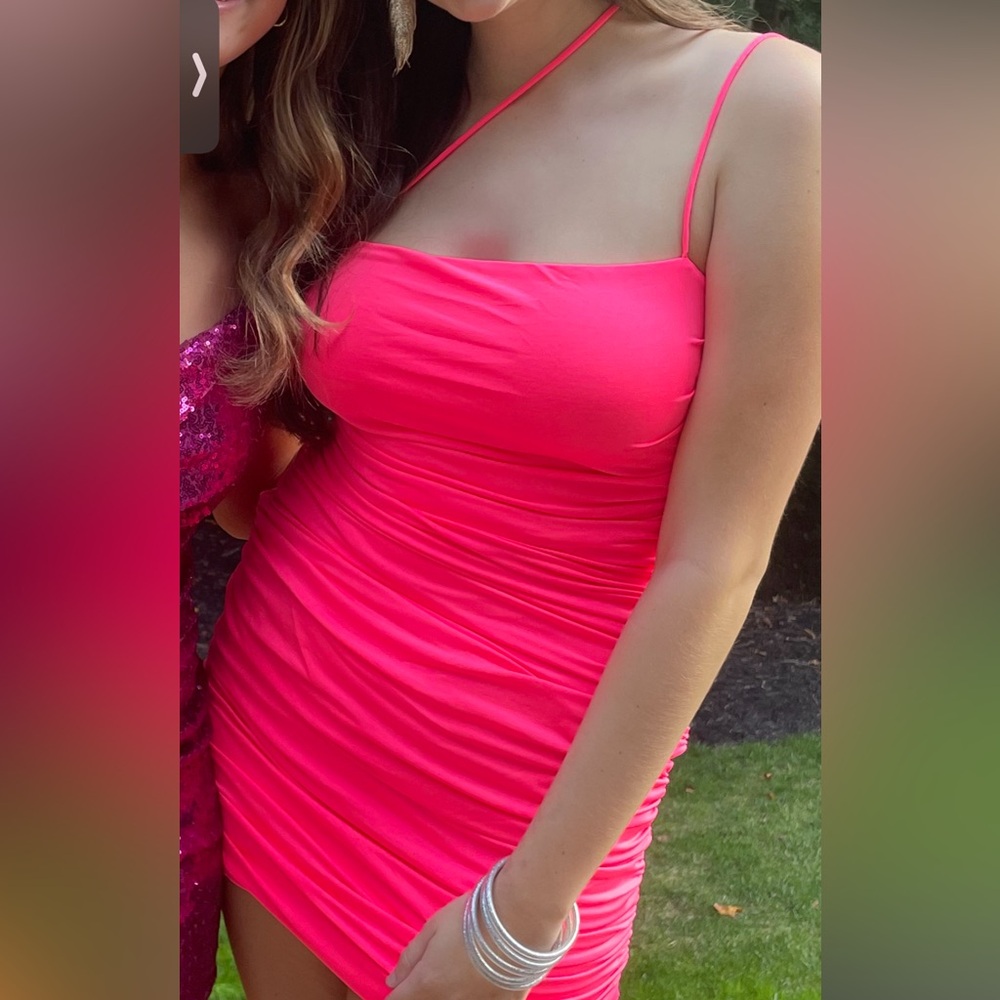Revolve Superdown Sierra Ruched Mini Dress in Neon Pink